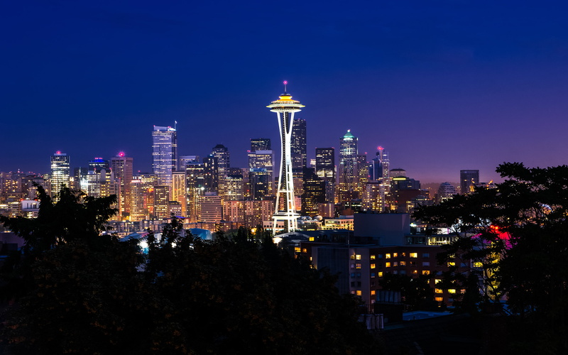 Space Needle, Nightscape, Seattle, 2K, Washington, Tower