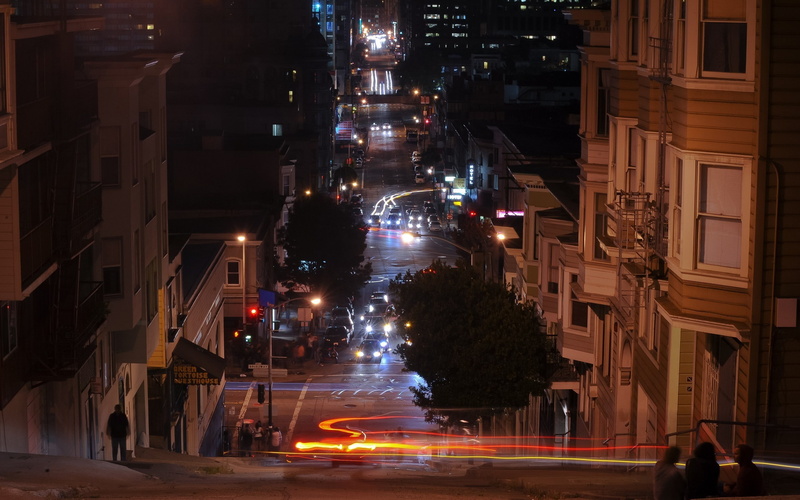 night, traffic, long exposure, San Francisco, cityscape, 2K