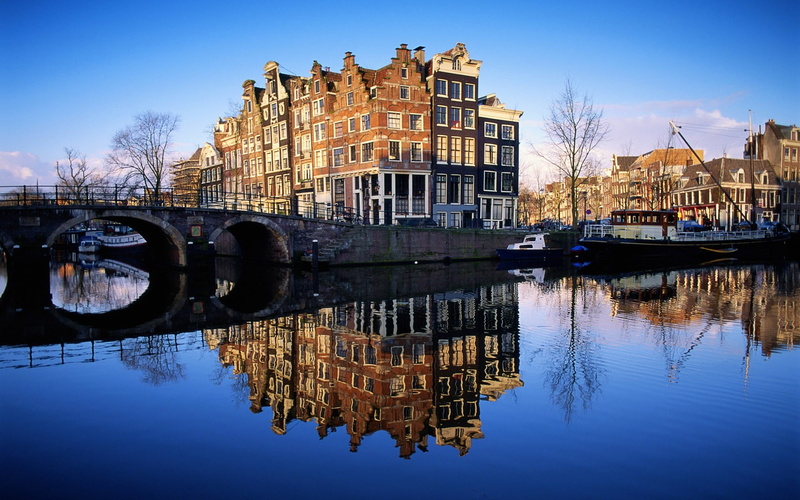 waterfront, Amsterdam, 1080P, building exterior, nature, clear sky, river, architecture, no people, sky, mode of transportation, nautical vessel, city