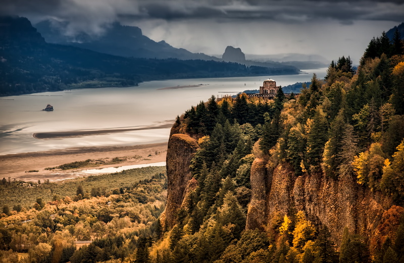 mountain, gorge, 1080P, columbia, forest, river, autumn