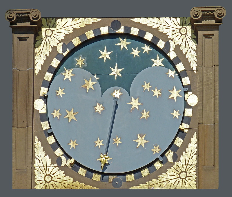 built structure, low angle view, directly below, clock, Heilbronn, art and craft, star shape, nature, auto post production filter, clock face, town hall of heilbronn