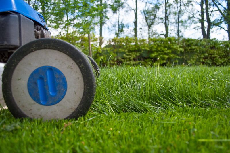 work, lawn-mower chassis, yard, wheel, lawn mower, green, focus on foreground, plant, outdoors, backyard, hdr, land, surface level, mode of transportation