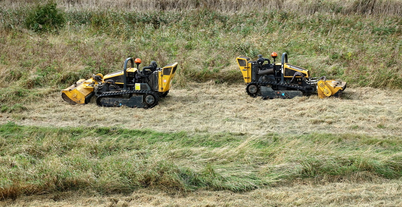earth mover, back to back, construction machinery, cut, 4K, equipment, construction industry, two, land, yellow, plant, field, land vehicle, day, lawn