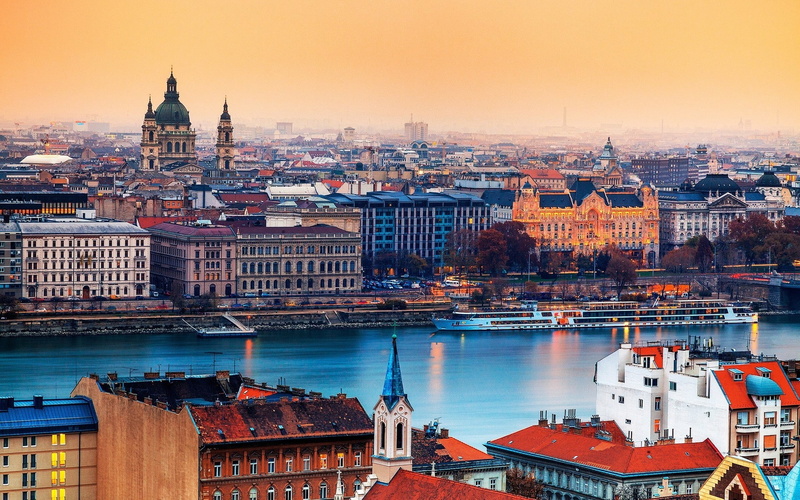 Sky, travel destinations, city, Hungary, bridge - man made structure, Budapest, cityscape, outdoors, nautical vessel, river, nature, built structure, Buildings