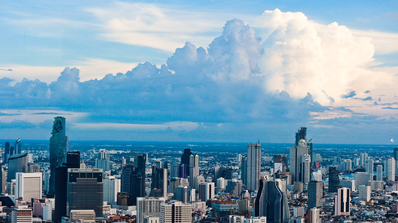 built structure, cloud - sky, bridge, low, urban skyline, airport, water, outdoors, crowd, 5K, residential district, green, thailand, city, skyscraper