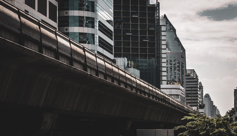 tall - high, bridge - man made structure, bangkok, office building exterior, building, outdoors, financial district, bts, thailand, connection, modern