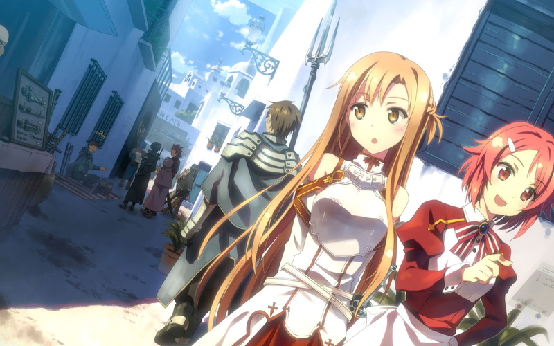 lizbeth, smile, sao, yuuki tatsuya, the city, rapier, sword art online, knight, weapons, Asuna, Lisbeth, girls, merchants, 1080P