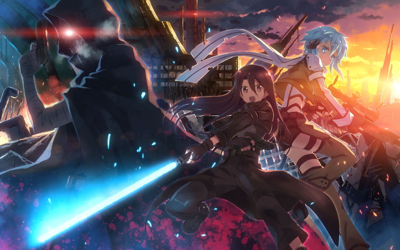 Sword Art Online, Kirigaya Kazuto, people, young adult, men, nightclub, anime, sword, night, gun, togetherness, Yuuki Tatsuya, leisure activity, nightlife