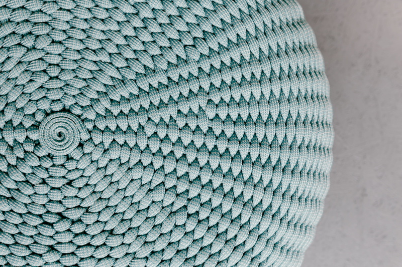 no people, pattern, knitted, green color, knit, animal, day, repetition, art and craft, ottoman, background, 5K, detail, backgrounds, pouf, textured, focus on foreground