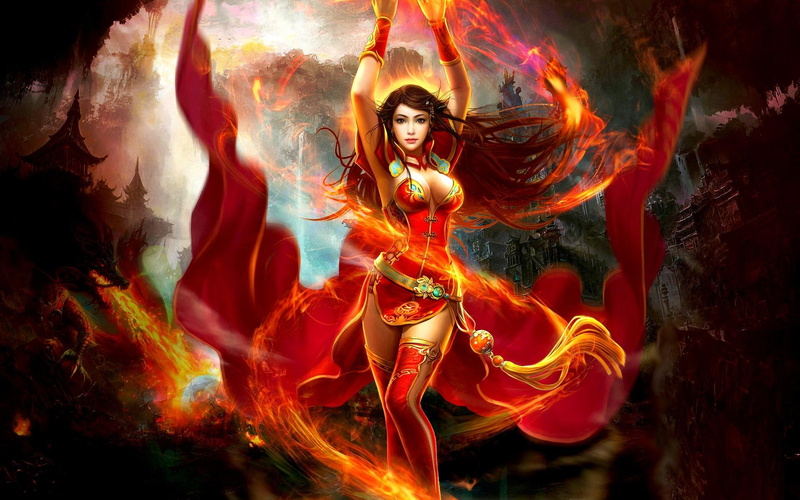 dragon, angel, fire, dance, 1080P, 3d and abstract