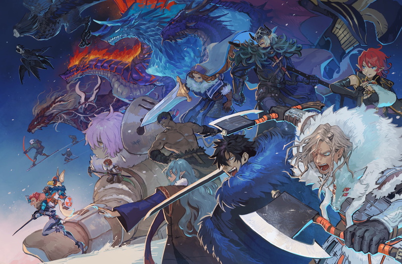 warrior, Pixiv Fantasia, weapon, anime boys, Fantasy Men, artwork, digital art, 2D, fan art, RedAkanekoCat, illustration, dragon, anime girls, battle, drawing