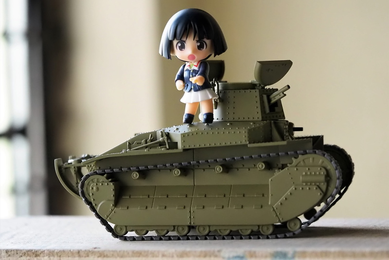 lady, toy, uniform, headwear, military, tank, human representation, futuristic, woman, army, cartoon, looking at camera, panzer, and, battle, government