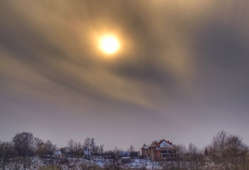 sky, dark, day, sunset, cold temperature, plant, snow, backgrounds, dawn, architecture, sunlight, house, sunrise - Dawn, summer, bright, orange Color, weather