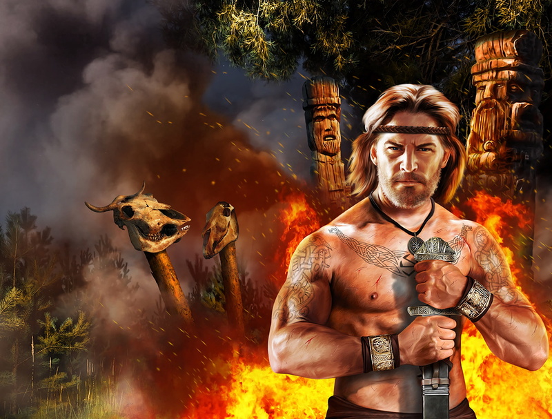 sword, Skull, fire, 1080P, Pagan, tattoo, Kolovrat, idols, figure, smoke