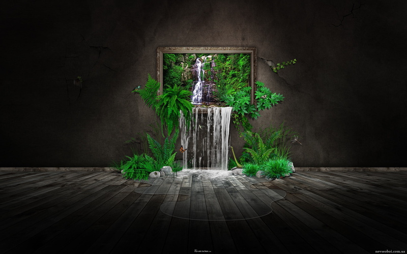 CGI, picture frames, green, digital art, landscape, 2K