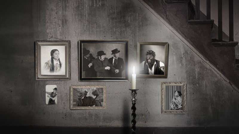 monochrome, picture frames, belief, built structure, frame, architecture, stairs, horror, paintings, photography, no people, illuminated, wall - building feature
