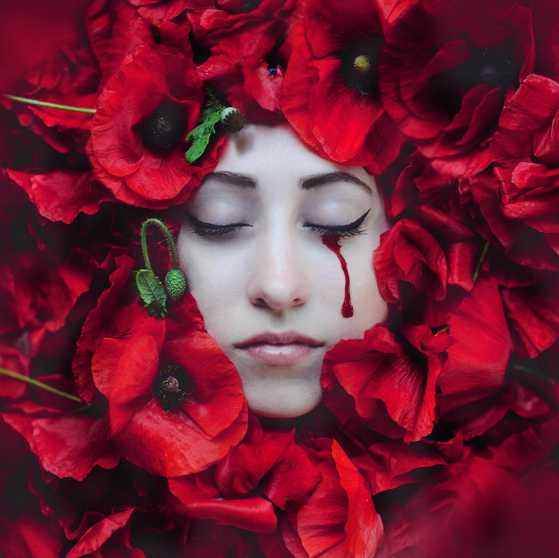 flowers, blood, rose, bleeding, photography, 720P, tears, face