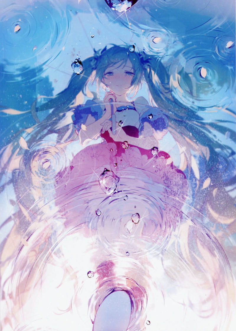 indoors, nature, Hatsune Miku, twintails, anime girls, abstract, dress, backgrounds, flower petals, science, crying, 2K, long hair, art and craft, shape