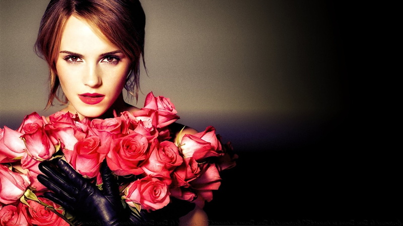 flowering plant, hairstyle, front view, fashion, portrait, rose, emma watson gloves hazel eyes rose, bunch of flowers, glamour, young adult, beauty in nature