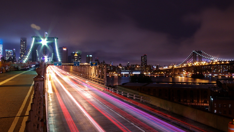 lights, city, travel destinations, skyscraper, modern, motion, transportation, New York City, bridge - man made structure, no people, illuminated, gray