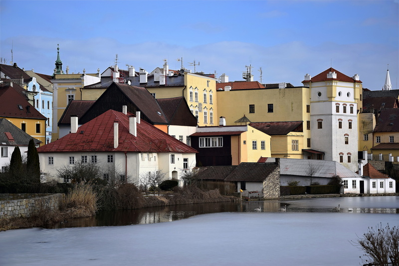 small, building, vajgar, bohemia, house, tourism, building exterior, built structure, residential district, castle, tree, water, cold temperature, jindřichův hradec