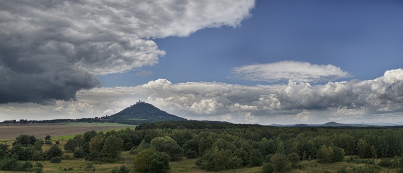 volcano, mountain peak, tree, travel, cloud - sky, dramatic, sky, tourism, clouds, land, beauty in nature, hill, plant, bohemia, volcanic landscape, scenics - nature