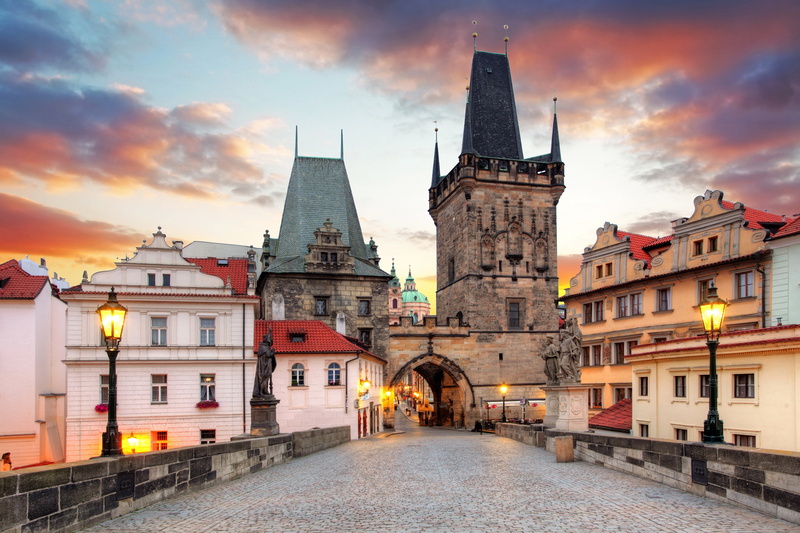building, building Exterior, dusk, street, beige, tourist, sunset, river, cloud - sky, town, belief, bohemia, house, tower, spirituality, summer, clock