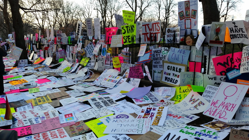 boston, political, outdoors, communication, adhesive note, placard, plant, womens march, protesting, no people, message, signage, architecture, built structure