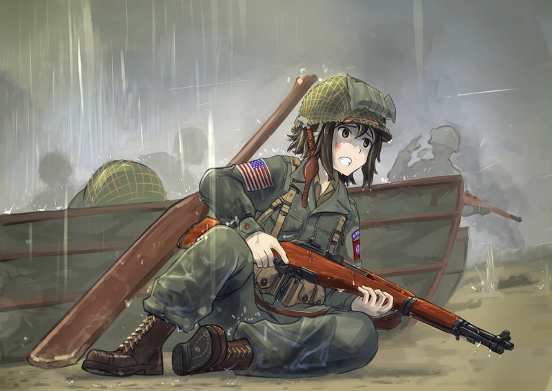 anime, anime girls, M1 Garand, World War II, original characters, 1080P