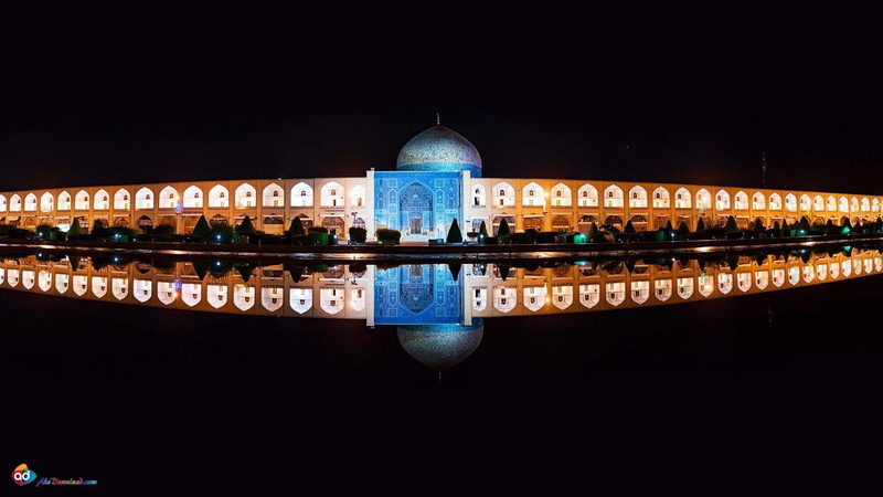 spirituality, travel, religion, iran isfahan, dome, symmetry, building, tourism, no people, architecture, nature, reflection, 720P, built structure, illuminated