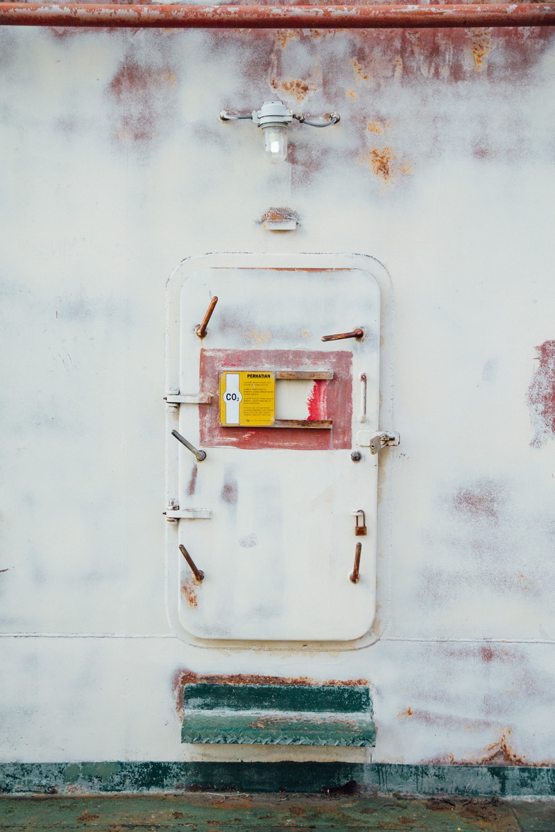architecture, lock, door, day, indonesia, abandoned, built structure, old, wall, communication, metal, ship, connection, outdoors, rust, warning, close-up