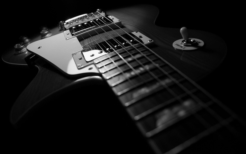 1080P, music, guitar, dark, Les paul, monochrome, musical instrument