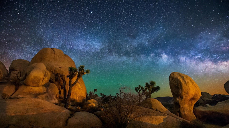 tranquil scene, 1080P, solid, joshua tree national park, rock, tranquility, stars, rock - object, night, nature, star - space, no people, milky way, california
