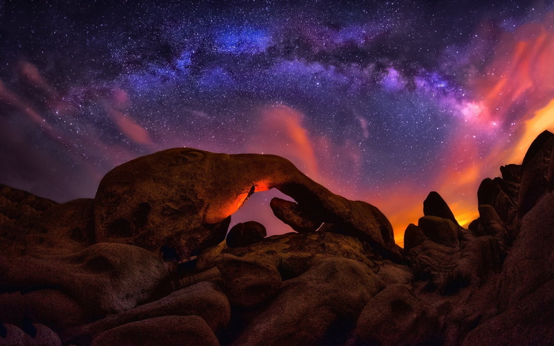 tranquility, rock - object, scenics - nature, Sky, geology, no people, tranquil scene, Stars, Starry Sky, galaxy, 1080P, astronomy, Milky Way, non-urban scene