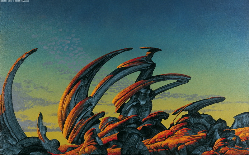 roger dean, outdoors, beauty in nature, sculpture, no people, tranquil scene, sky, scenics - nature, orange color, 1080P, cloud - sky, day, nature, tranquility