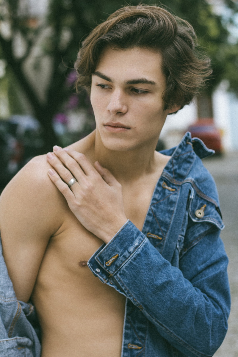 fashion model, jeans, real people, contemplation, sport, beautiful people, adult, front view, one person, 4K, fully unbuttoned, casual clothing, fashion