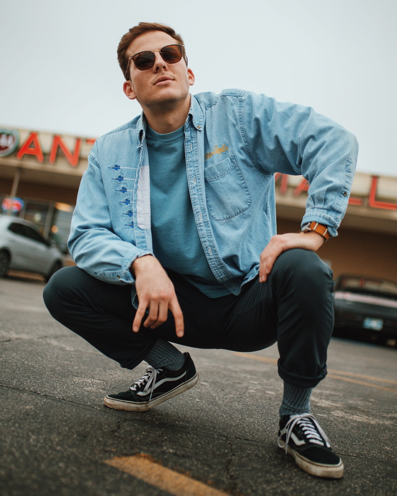 leisure activity, young men, front view, young adult, 4K, sunglasses, fashion, glasses, fully unbuttoned, blue, sitting, day, shirt, skateboard, full length