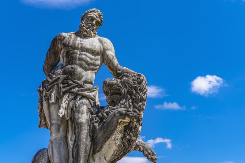 germany, park, holding, nature, culture, lion, unterschleissheim germany, architecture, man, imposing, beautiful, blue, no people, religion, powerful, 5K