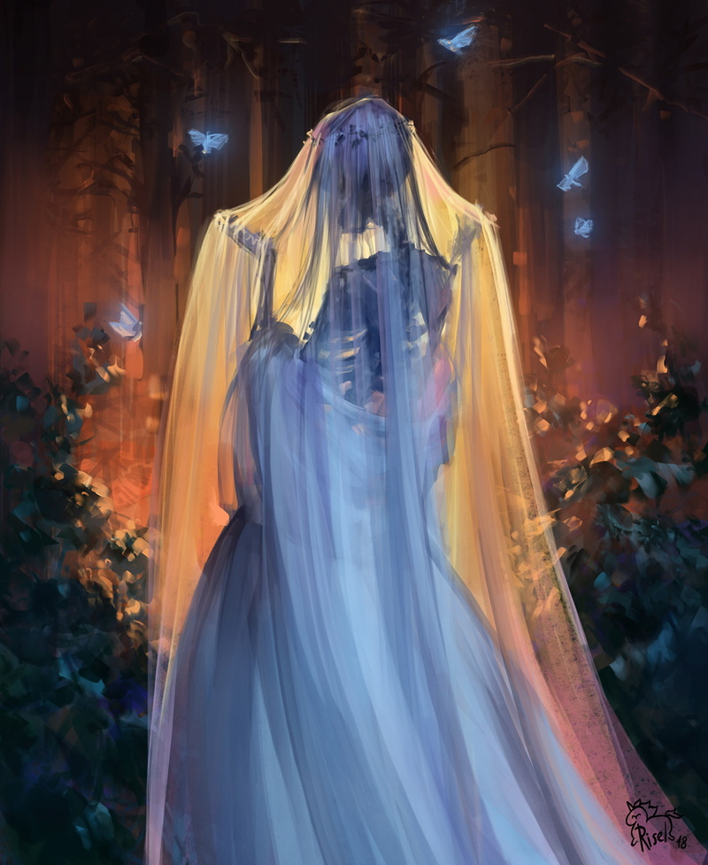 skeleton, 1080P, concept art, white dress, women, Tate S., veils, nature