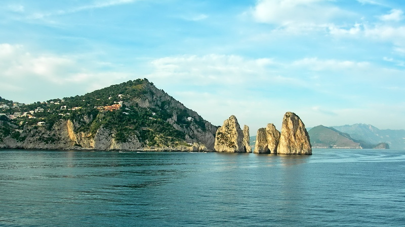 scenics, coastline, mountain, rock - Object, tranquility, scenics - nature, capri, tranquil scene, rocks, island, beach, view into land, cloud - sky, stack rock