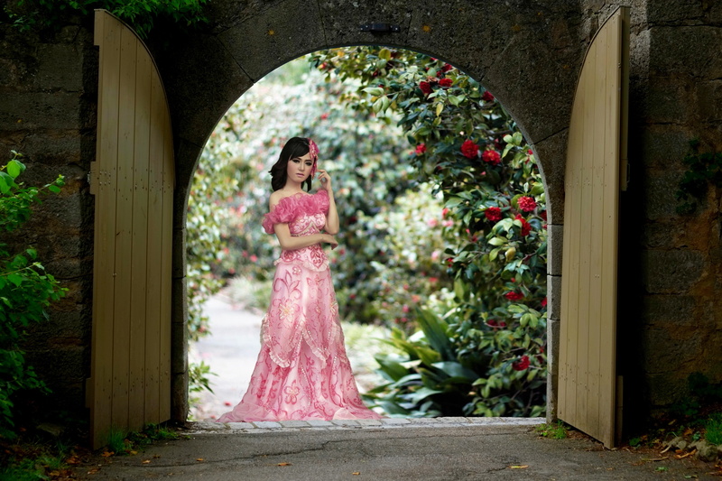 entrance, outdoors, beauty, peonies, story, dress, near, leafed, contemplation, full length, the façade of the, women, adult, beautiful woman, clothing