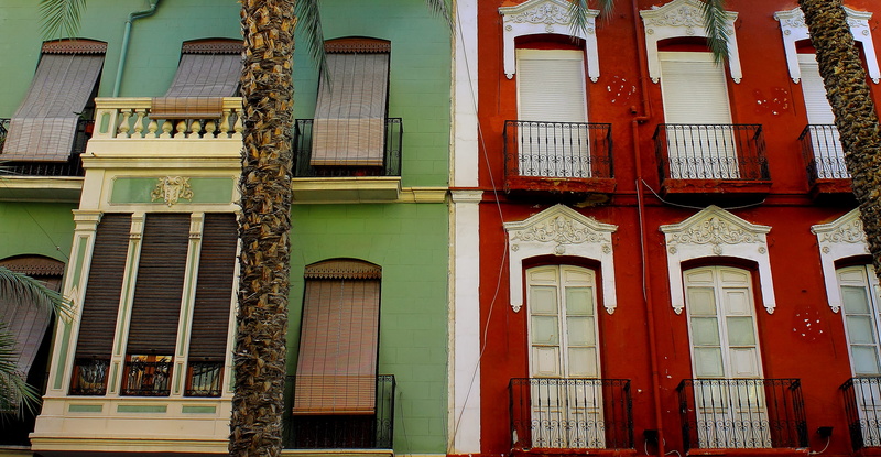 apartment, no people, window, contrast, residential district, door, building, outdoors, red, entrance, built structure, glass - material, balcony, façade