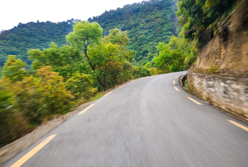 no people, motion, green color, transportation, tree, growth, beauty in nature, outdoors, mountain, nepal, oneplus, road marking, nature, road, long exposure