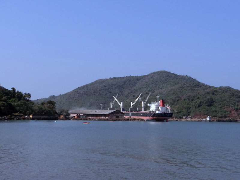 western ghats, no people, scenics - nature, outdoors, sea, tree, fuel and power generation, day, india, karwar, sky, port, mountain, industry, ship, mode of transportation