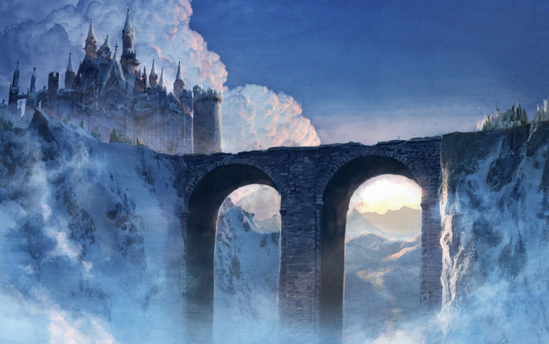 water, travel, the past, mountain, arch, snow, 2K, travel destinations, winter, architecture, fantasy art castle bridge artwork, day, built structure