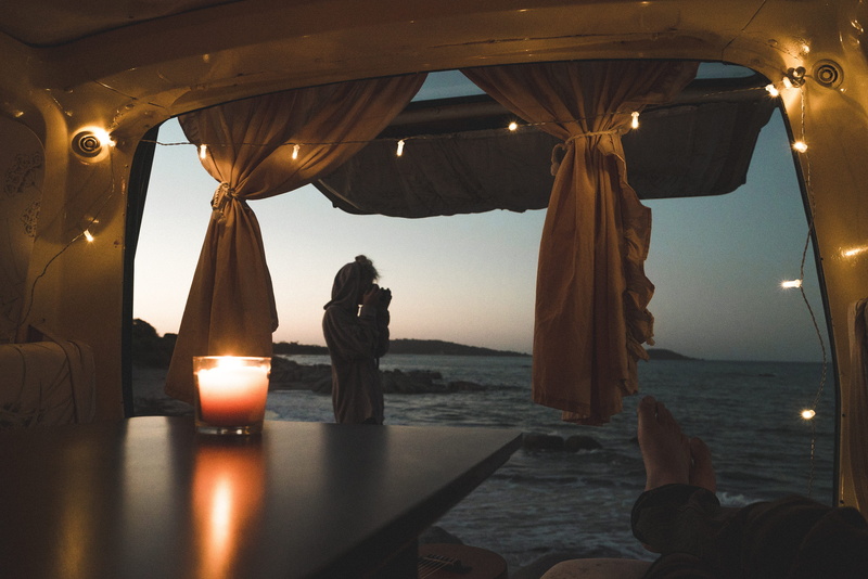 standing, lights, two people, sea, women, coast, curtain, near, female, tent, body, fairy light, person, camper, couple - relationship, adult, water, trip