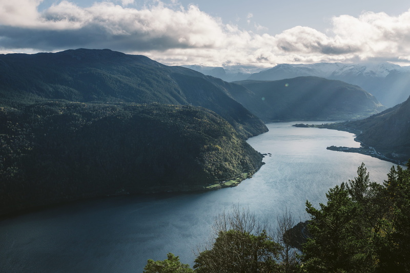 mountain, mountains, environment, water, tourism, mountain range, norge, land, cloud - sky, sky, scandinavian, day, sogndal, tranquility, river, fjord