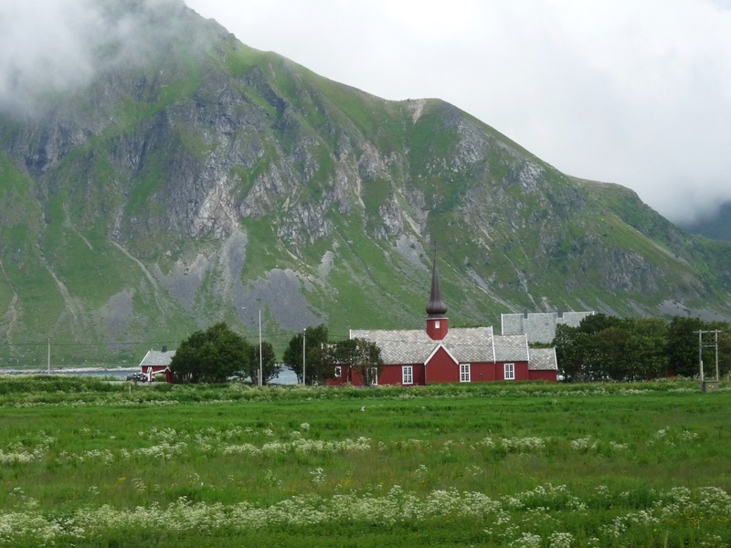 nature, mountain range, church, travel, mountains, scandinavia, built structure, hurtigruten, building, no people, day, norge, outdoors, green color, scenics - nature