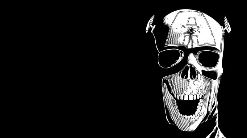 cartoon/comic, skull, captain, america, 1080P, bw, hd, black