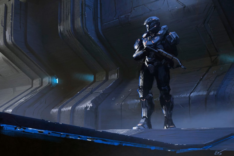 soldier, Spartans, science fiction, artwork, 1080P, futuristic, Espen Saetervik, fantasy art, gun, Halo